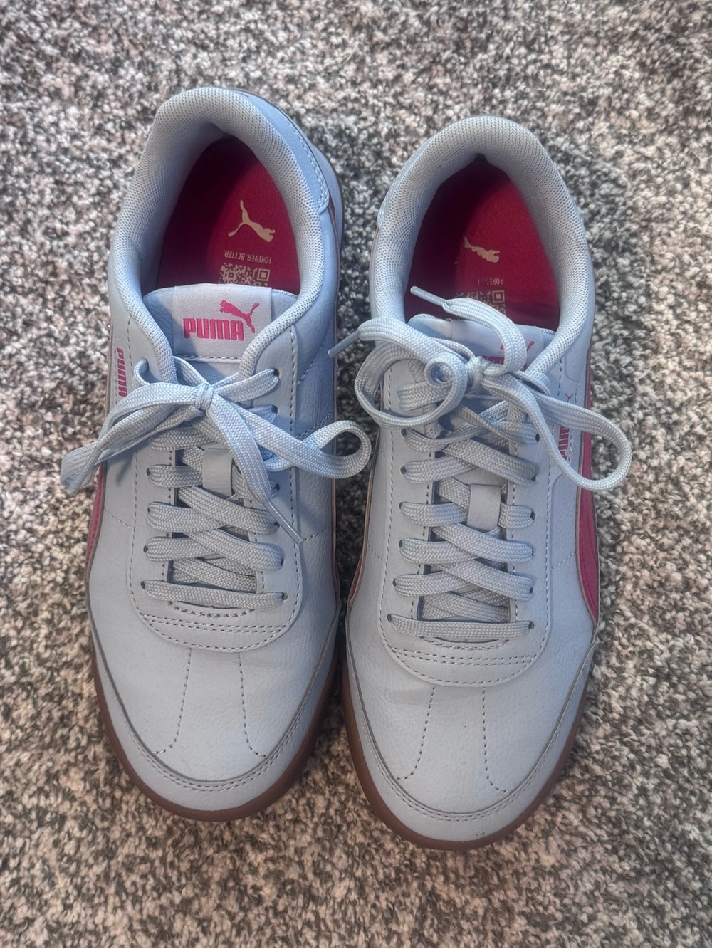 Puma womens light blue sneakers with pink accents